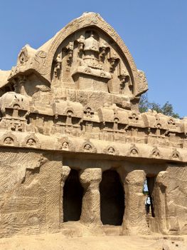 Bhima Ratha is a monument in the Pancha Rathas is an example of monolith Indian rock-cut architecture. Resembling a chariot ratha, it is carved out of a single, long stone of pink granite. This is one of the Group of Monuments at Mahabalipuram and also a UNESCO World Heritage Site.