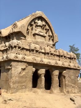 Bhima Ratha is a monument in the Pancha Rathas is an example of monolith Indian rock-cut architecture. Resembling a chariot ratha, it is carved out of a single, long stone of pink granite. This is one of the Group of Monuments at Mahabalipuram and also a UNESCO World Heritage Site.