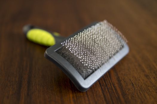 detail of cat brush using for brushing and desheddnig cats fur