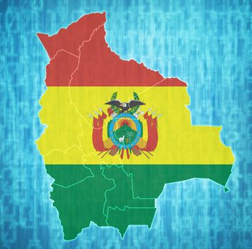 territories and flag of regions on map with administrative divisions and borders of Bolivia with clipping path