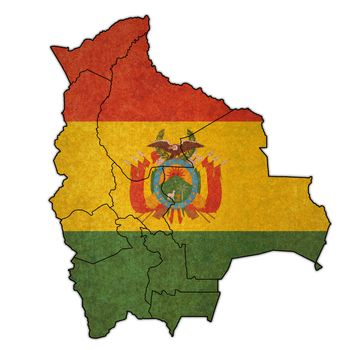 territories and flag of regions on map with administrative divisions and borders of Bolivia with clipping path