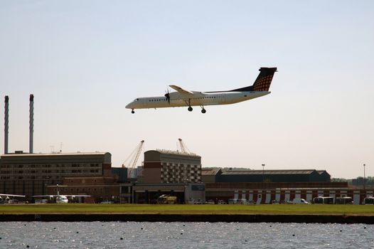 Plane landing at the City of London Airport