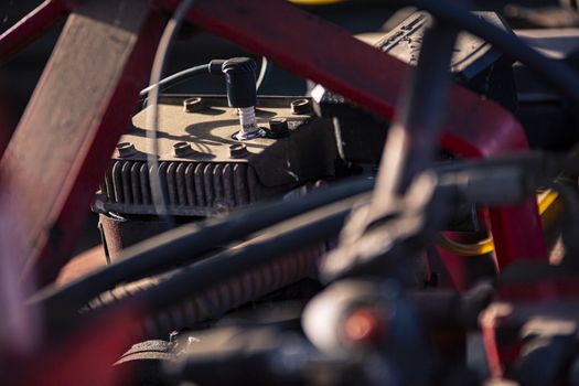 VILLANOVA DEL GHEBBO, ITALY 3 MAY 2020: Old internal combustion engine detail