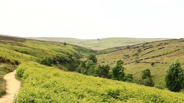 The view along the Bronte Trail towards the Bronte Waterfall near Haworth, West Yorkshire in Northern England.