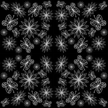Linocut style meadow flowers - seamless pattern. Wildflowers in modern cutout style isolated on background, vector illustration for textile, wallpaper.