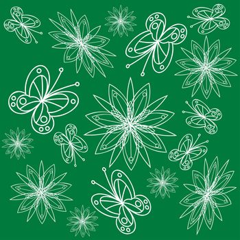 Linocut style meadow flowers - seamless pattern. Wildflowers in modern cutout style isolated on background, vector illustration for textile, wallpaper.