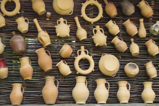 Assortment hand made kitchenware, ceramic jars, authentic of Belarus