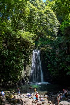 walk and discover the prego salto waterfall on the island of sao miguel, azores, Portugal.
