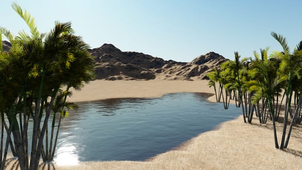 3d rendering - Oasis in the desert