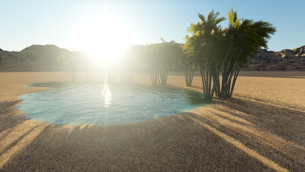 3d rendering - Oasis in the desert