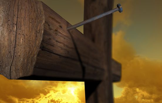 3d rendering - Wooden cross against the sky
