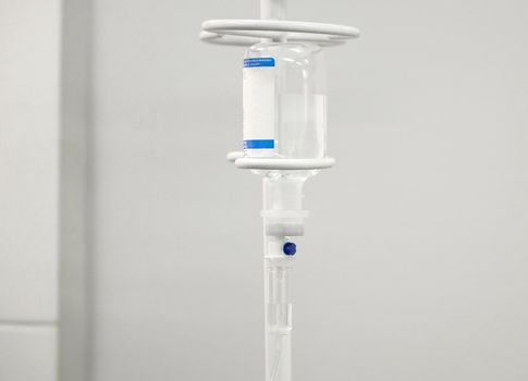 Close-up of the system with saline for intravenous injection. Antibiotic