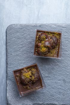 ice cream in a square plastic cup, top view