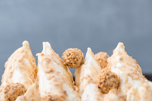 close-up of appetizing ice cream with candy, macro photography