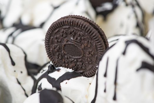 close-up of appetizing ice cream with biscuits, macro photography