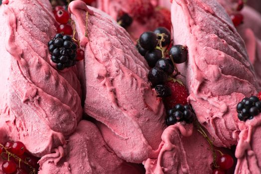 close-up of appetizing ice cream with berries, macro photography