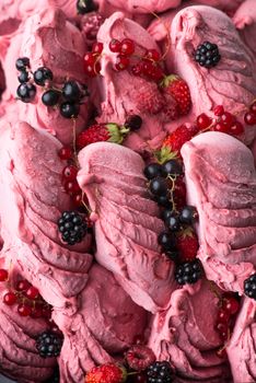 close-up of appetizing ice cream with berries, macro photography