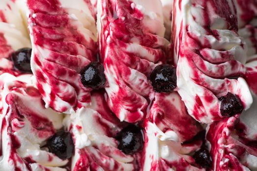 close-up of appetizing ice cream with berries, macro photography
