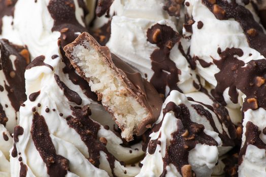 close-up of appetizing ice cream with candy, macro photography