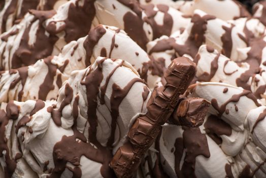 close-up of appetizing ice cream with candy, macro photography