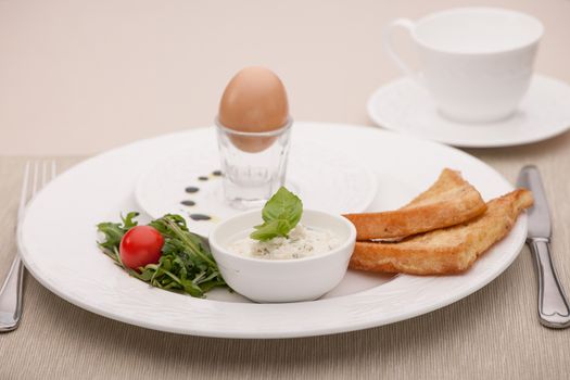 breakfast served with fried bread and egg and curd