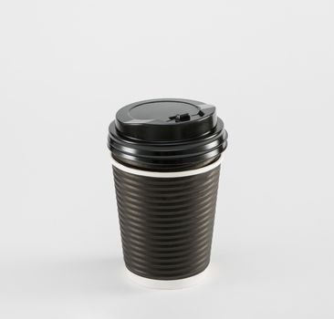 black paper cup coffee in takeaway isolated on white background