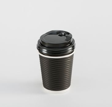 black paper cup coffee in takeaway isolated on white background