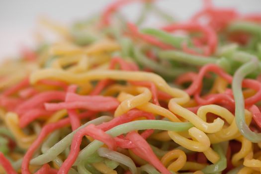 colored noodles closeup