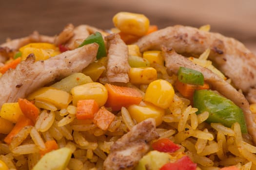 rice and sliced vegetables closeup