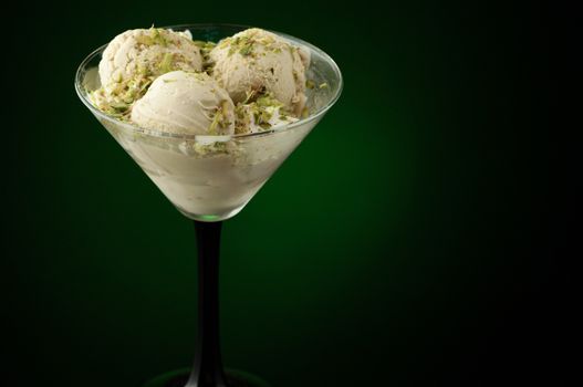 Ice cream in a vase on a dark background