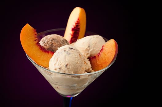 Ice cream in a vase on a dark background