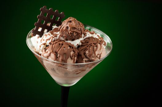 Ice cream in a vase on a dark background