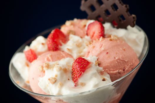 Ice cream in a vase on a dark background