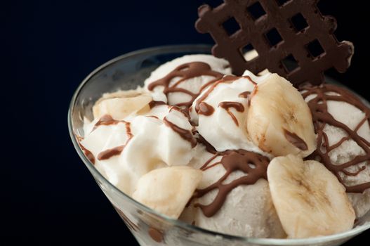 Ice cream in a vase on a dark background