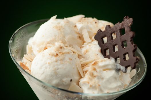 Ice cream in a vase on a dark background