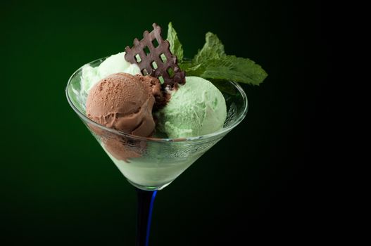 Ice cream in a vase on a dark background