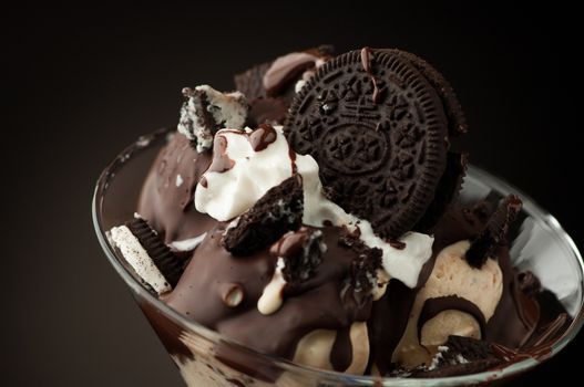 Ice cream in a vase on a dark background