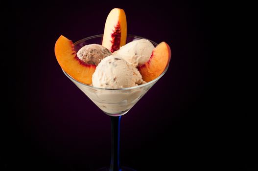 Ice cream in a vase on a dark background