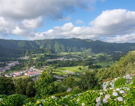Walk on the Azores archipelago. Discovery of the island of Sao Miguel, Azores. Portugal. Furnas