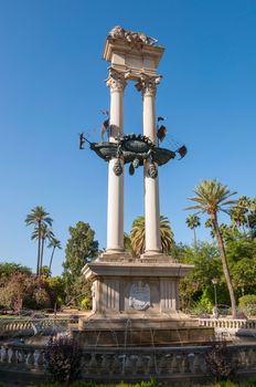 Columbus Monument in Gardens of Murillo in Seville, Spain