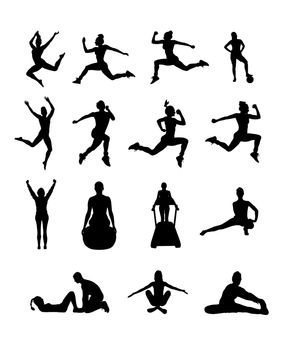 Digitally generated Silhouette of people working out vector