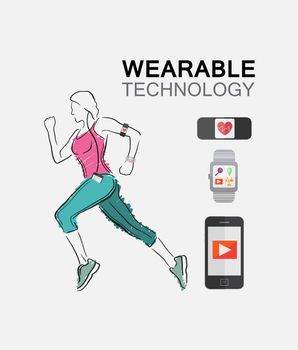 Digitally generated Wearable technology vector with jogging woman
