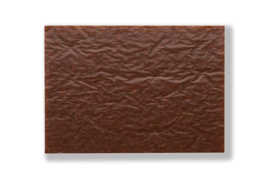 rectangular brown glossy sheet of paper isolated on white background, copy space