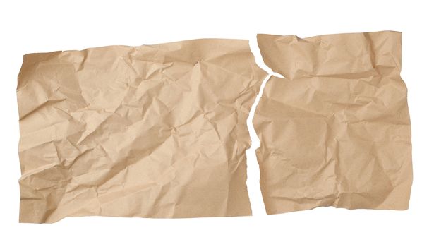 clean torn brown sheet of craft paper solated on a white background, template for designer