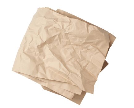 folded blank brown kraft paper sheet isolated on white background, template for designer
