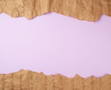 abstract lilac background with brown torn paper elements Vintage design template with brown paper torn for package paper design.
