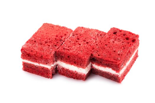 A confection isolated on a white background. Sweet cakes, cookies, muffins, shortbread cookies in front of a white background. red cake