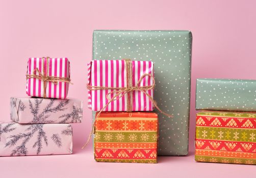 stack of colored paper wrapped gift boxes. great design for any purposes.