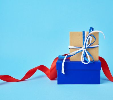 Beautiful box gift, great design for any purposes. Christmas greeting card set. Blue background. Winter collection. Holiday decoration. Xmas holiday. Christmas gift box.