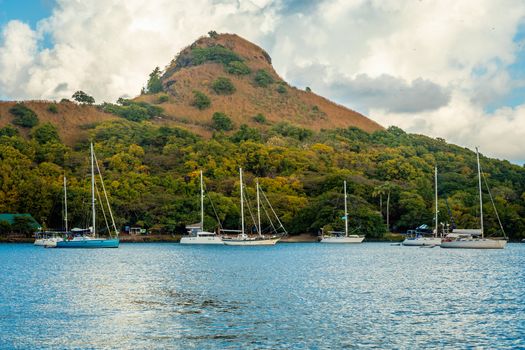 Yachts anchored at the Pigeon Island, Rodney bay, Saint Lucia, Caribbean sea